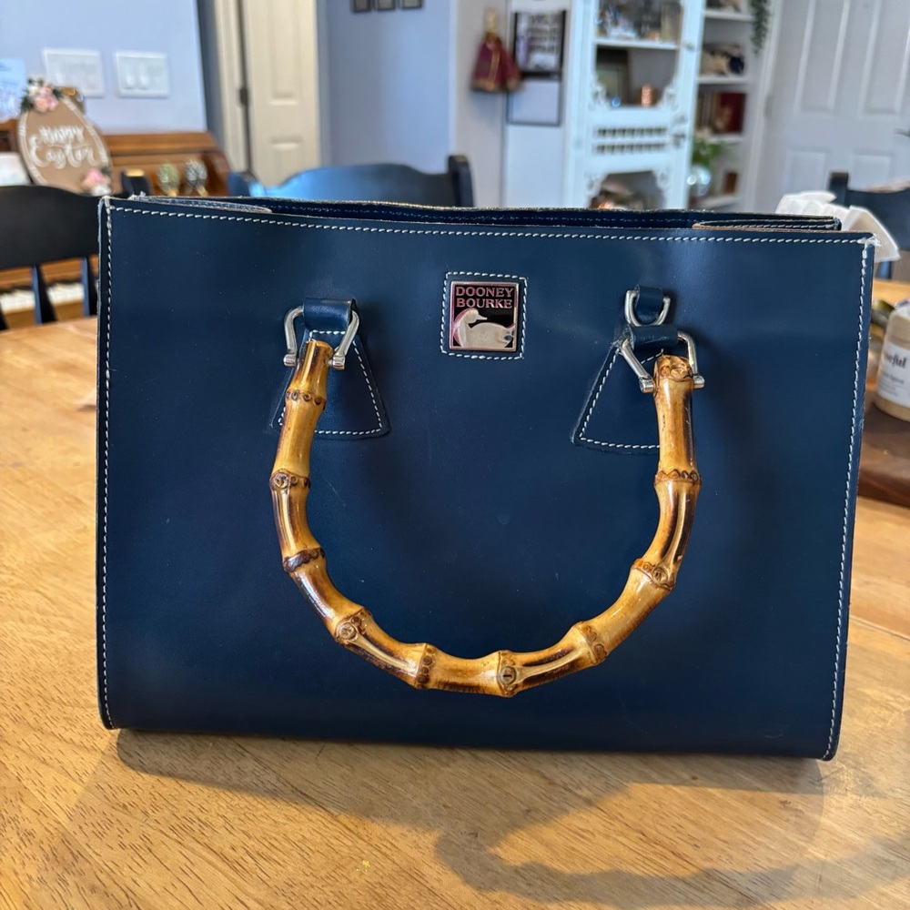 Dooney & Bourke Navy Blue Handbag with Bamboo Handles